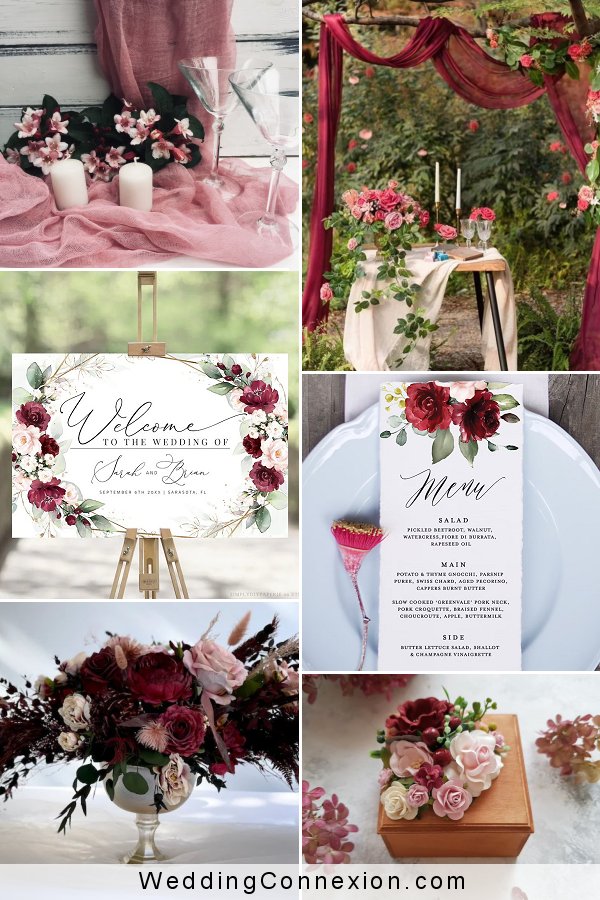 Dusty Rose, Mauve & Burgundy Wedding Color Palette